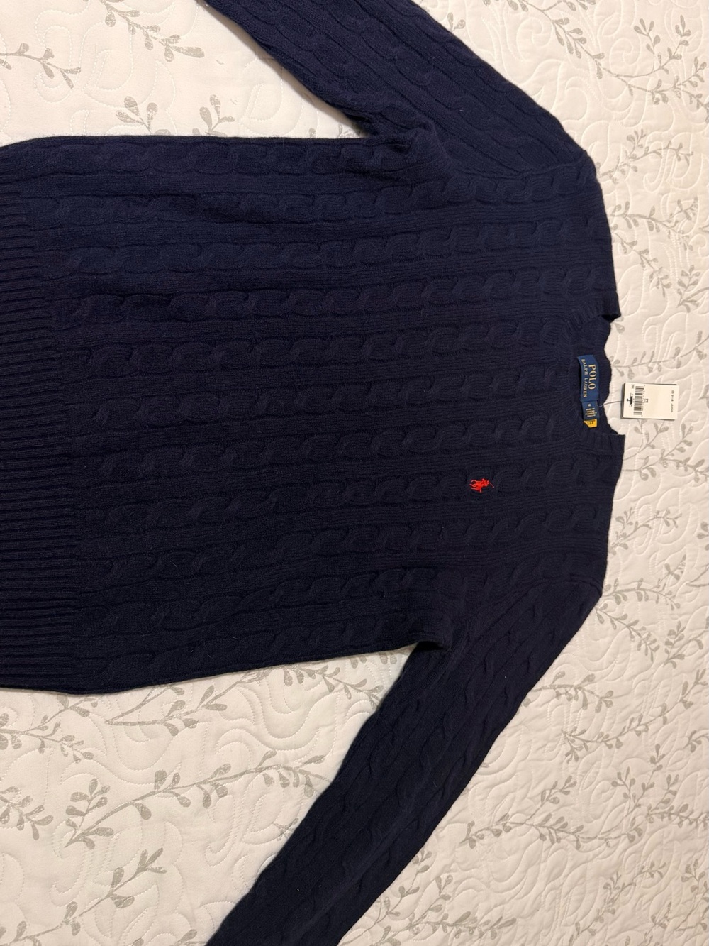 Ralph Lauren women’s  Navy Cable-Knit Crewneck Sweater with Red Pony